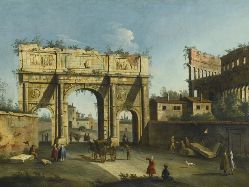 1715-Apollonio Domenichini - Roma, veduta dell'Arco di Costantino e del Colosseo